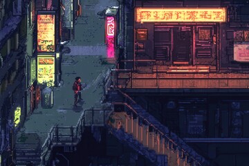 Obraz premium Neon Cyberpunk Metropolis at Night