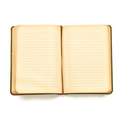 An open notebook with blank lined pages, perfect for writing, planning, or creative projects isolated on white background. Generative AI
