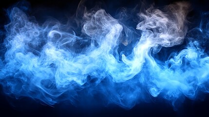 Abstract Blue Smoke: Swirling ethereal blue smoke against a deep black background, creating a dramatic and captivating abstract image. Perfect for design projects needing a cool, moody.