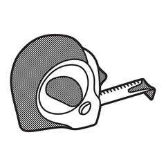 black and white vector, measuring tape extending, facing diagonally back