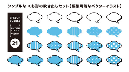 シンプルな雲形の吹き出しセット＿編集可能なベクターイラスト＿つのカーブ