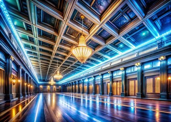 Fototapeta premium Long Exposure Light Trails in a High Ceiling Room Interior