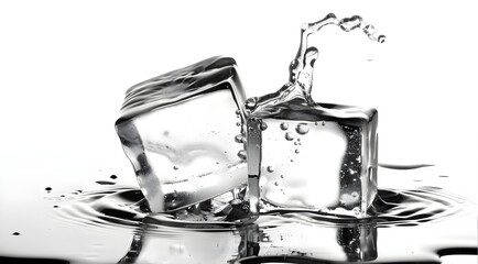 One melting ice cube white white background