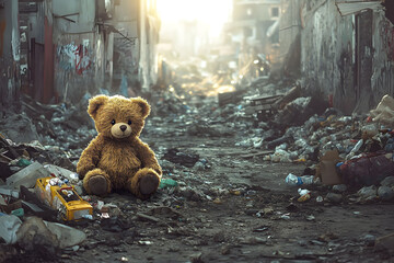 Lost Innocence: A Teddy Bear Amidst Urban Decay