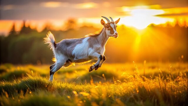 Long Exposure Photo of Playful Zwergziege Goat at Sunset - Powered by Adobe