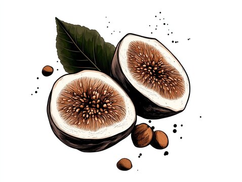 sliced figs with leaf and nuts on white clip art preview