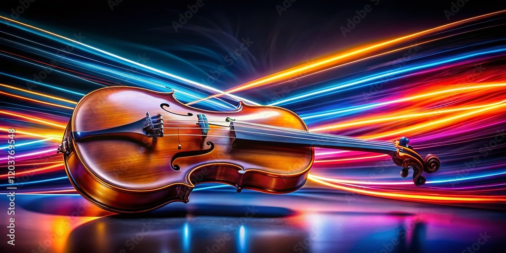 Wall mural Long Exposure Violin, Musical Instrument, Night Photography, Abstract Music, Artistic Strings