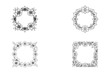 Obraz premium Set of Flower frame coloring book for adult. doodle style.vector illustration. handdrawn
