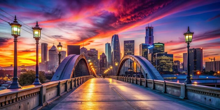Los Angeles Twilight: 6th Street Bridge Downtown Cityscape
