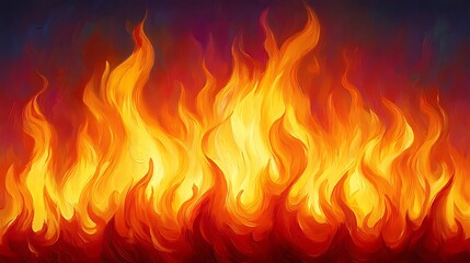 Fototapeta premium Inferno: A fiery inferno blazes with intense, vibrant flames, creating a dramatic and powerful visual spectacle. The image is rich in texture and color, perfect for evoking feelings of heat, power.