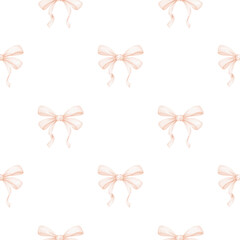 cute festive bows. Watercolor seamless pattern for birthday, valentine's day, mother's day, Christmas. Background for textile and wrapping paper
