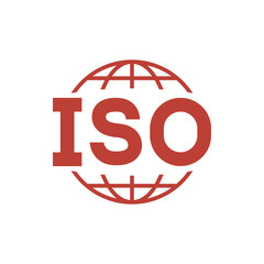 ISO red icon. Simple flat style. Certified, certificate, mark, quality, symbol, management, stamp, standard, approved concept. Vector illustration isolated. SVG
