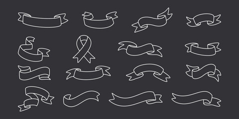 Kolekcja wstążek. Zestaw ręcznie rysowanych taśm. Etykieta, baner, tag - ilustracja wektorowa. © Monika