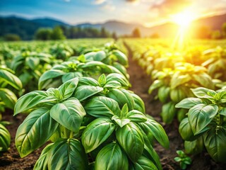 Lush Basil Plants in the Campania Region of Southern Italy