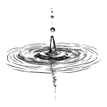 recommend clip art: Water Drop Falling into Water Creating Ripples Black and White Outline Line Art Drawing