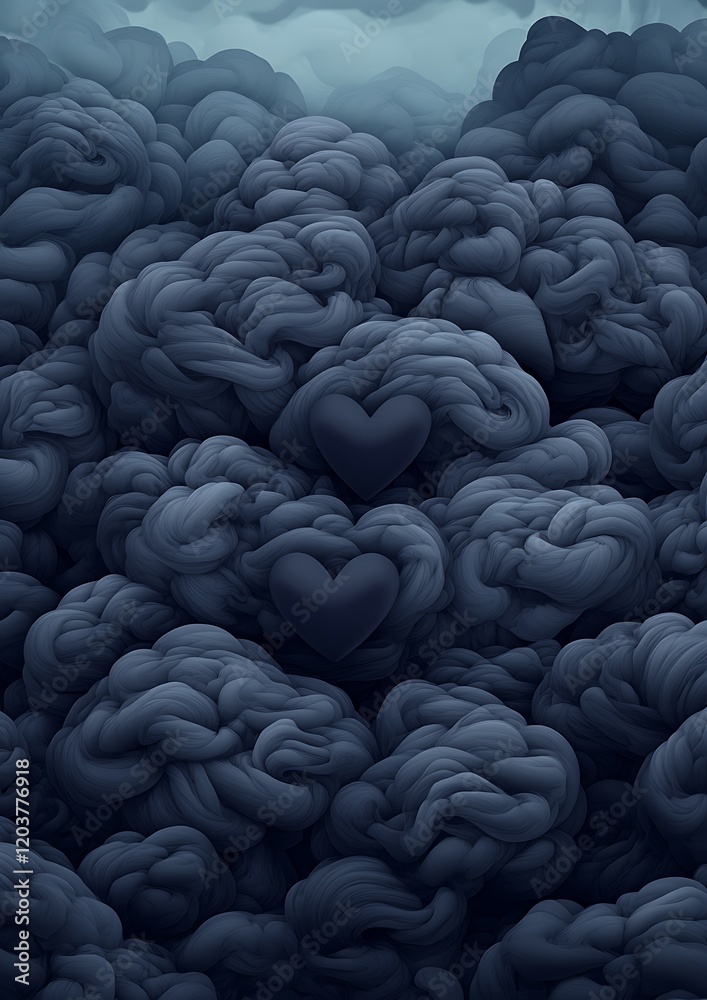 Canvas Prints Two dark hearts nestled amidst a sea of swirling, dark clouds.