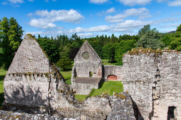 Remains of the 1150 established Dryburgh Abbey, Dryburgh, UK on the banks of the River Tweed in the Scottish Borders