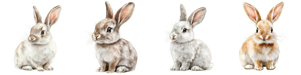 Obraz premium Playful Watercolor Rabbit Clipart Collection with Soft Fur Textures for Whimsical Designs and Crafts