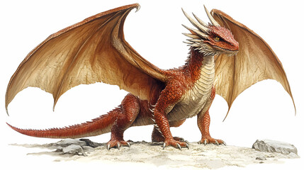 Obraz premium Red Dragon Fantasy Creature Isolated White Background