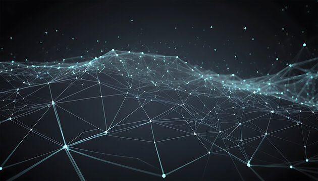 Abstract Network Data Visualization Blue Nodes Dark Background