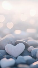 Obraz premium Pastel valentine heart shaped stones forming soft, romantic background symbolizing love and tender emotions against neutral surface