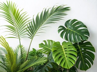 Fototapeta premium Lush Tropical Leaves on White Background - Vibrant Exotic Foliage Stock Photo