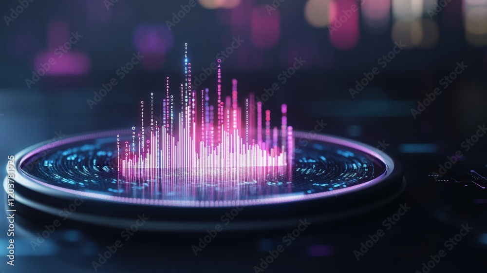 Aufkleber Abstract digital sound wave graphic with colorful spikes displaying vibrant audio frequencies in a futuristic tech environment