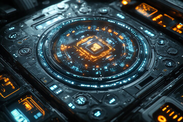 Obraz premium Glowing Transistor in a Pulsating Digital Brain, Symbolizing Advanced AI