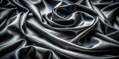 Fototapeta premium Luxurious Black Silk Fabric: Dramatic Waves & Grunge Texture - Stock Photo