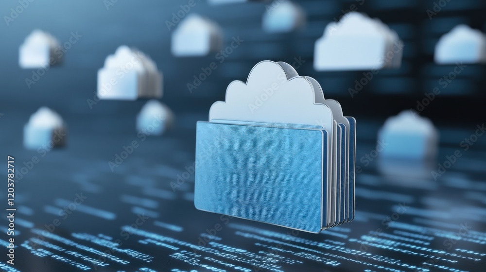 Poster Innovative Cloud Storage Concept with Digital Data Flow Representing File Management and Access in Modern Technology Environment