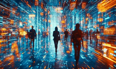 Fototapeta premium Nighttime Scenes: Privacy Challenges in a Tech-Driven City