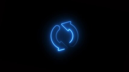 Neon line refresh arrow icon on black background.bright color Recycling icon animation with black background.Animation of refresh symbol or loop symbol.