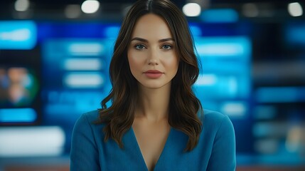 Obraz premium Confident News Anchor Delivering Latest Epidemiology Report on TV Studio Set