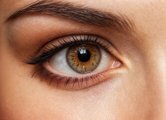 Obraz premium A series of captivating close-up shots of human eyes, showcasing hazel and brown irises with intricate textures, natural eyelashes, and stunning detail in light reflection.