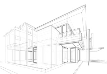 Architectural sketch of a house 3d illustration