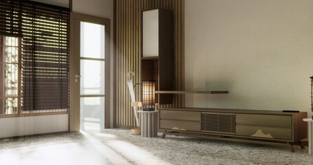 Nihon room design interior with door paper and cabinet shelf wall. 3D rendering