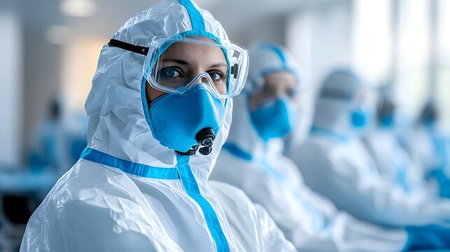 Hazmat-clad Researchers Carrying Out Safety Protocols in Medical Laboratory