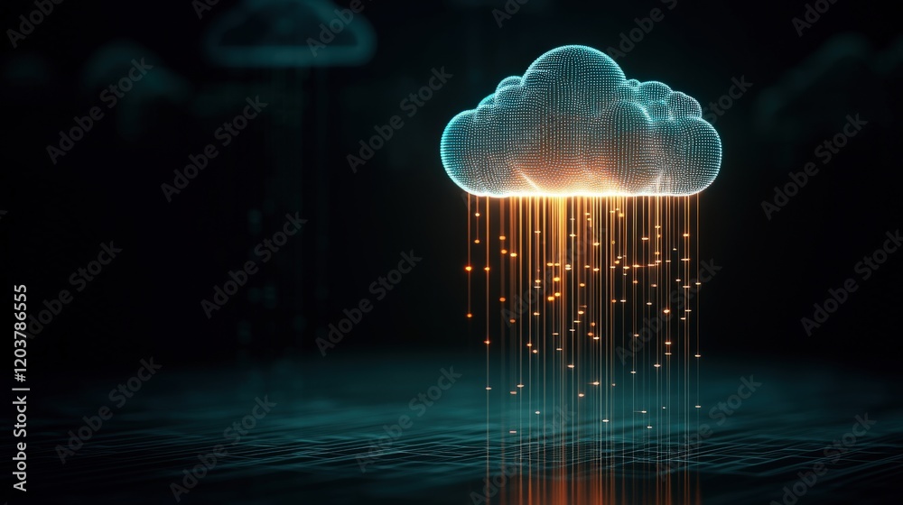 Aufkleber Digital Cloud Technology Concept with Neon Rain and Data Streams Creating a Futuristic Atmosphere for Innovation and Connectivity in the Cyber World