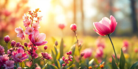 Spring flowers in bright sunlight.