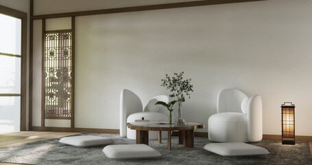 Scene mockup Modern japan sofa armchair minimalist design muji style.