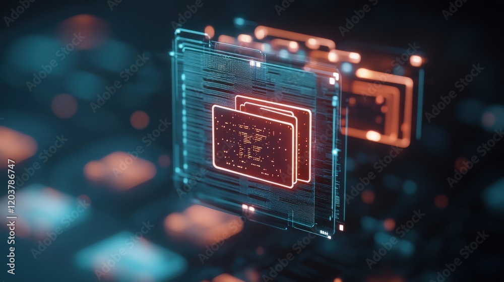 Leinwandbilder futuristic digital networking visualization showcasing interconnected data files in a glowing hologr