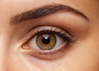 Obraz premium A series of captivating close-up shots of human eyes, showcasing hazel and brown irises with intricate textures, natural eyelashes, and stunning detail in light reflection.