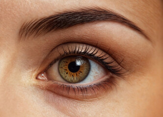 Obraz premium A series of captivating close-up shots of human eyes, showcasing hazel and brown irises with intricate textures, natural eyelashes, and stunning detail in light reflection.