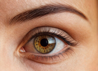 Fototapeta premium A series of captivating close-up shots of human eyes, showcasing hazel and brown irises with intricate textures, natural eyelashes, and stunning detail in light reflection.