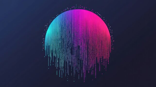 A gradient sphere surrounded by flowing binary code streams, representing data augmentation.