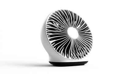 A desktop fan with visible blades, ultrarealistic, white, isolated on white background
