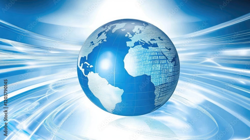 Poster a holographic globe with data streams flowing in and out, representing global augmentation.