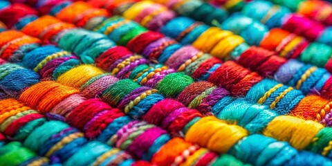 Macro Close-up of Patchwork Fabric Texture with Textured Thread Details