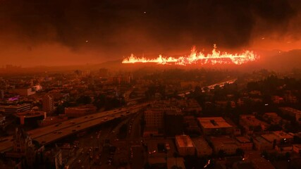 Wildfires devastate Los Angeles, engulfing the skyline in smoke and flames during the late afternoon