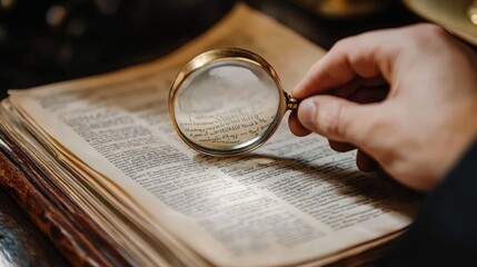 A magnifying glass highlighting small, precise text on a document.
